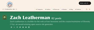 Header of Zach Leatherman's 11ty Bundle site author page