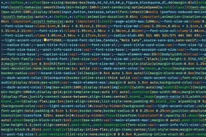 a screen containing a jumble of minified CSS