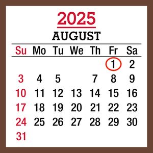 A calendar showing August 1st